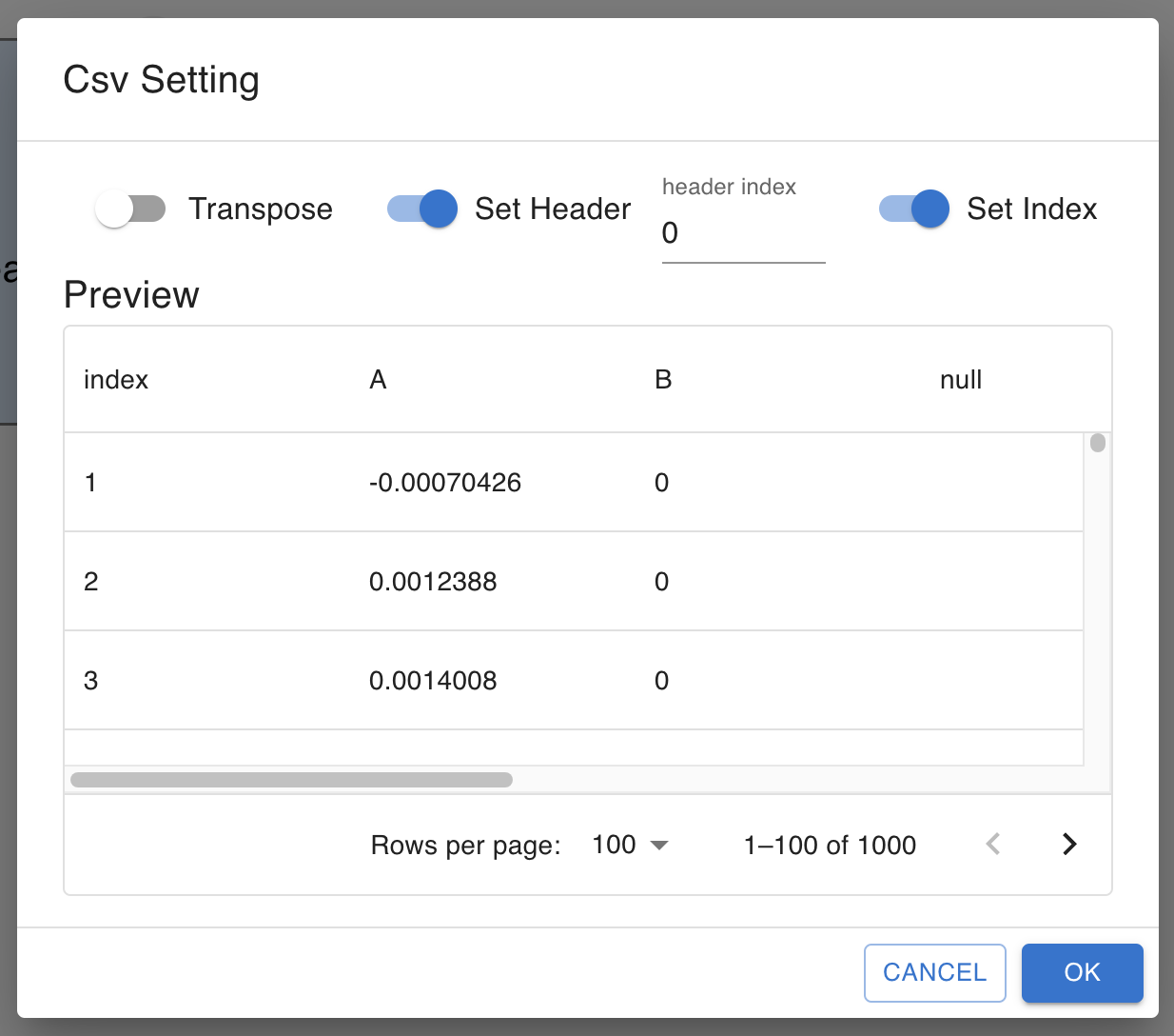CSV Set Index